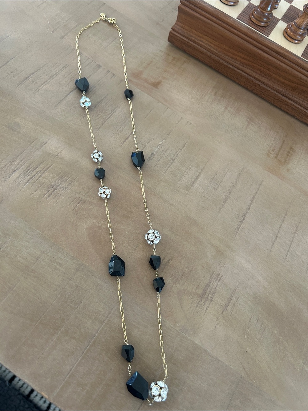 Gold Chain Necklace with Black Beads and Crystal Accents- j. Crew, not factory